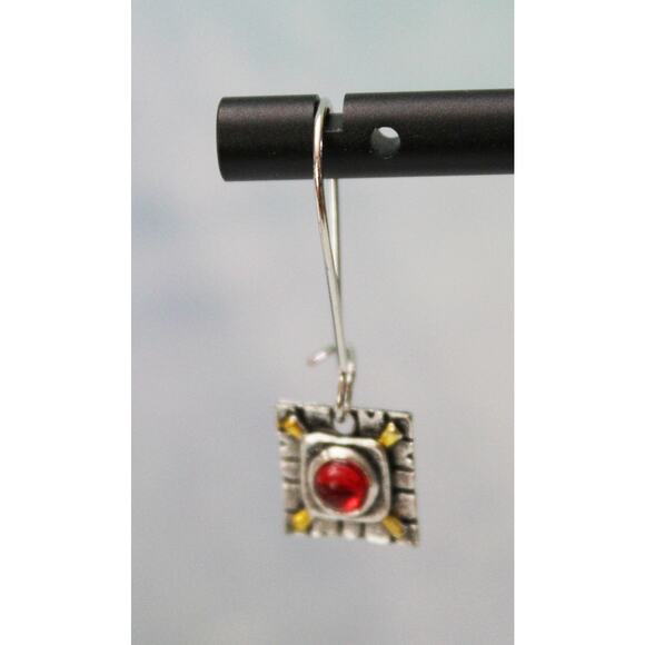 Sterling Silver 925 Earrings with Red Cabochon E148 - Picture 2 of 3